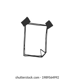 Artistic Suspended Paper: Explore creativity with this unique illustration of a blank sheet suspended by black tape. A visually striking and versatile image for artistic and design-themed projects.