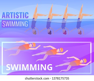 Artistic swimming banner set. Cartoon illustration of artistic swimming vector banner set for web design