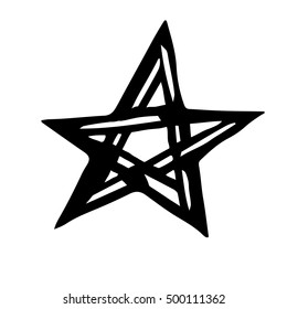 Artistic symbol of a star. Black and white star. Occult emblem, black pentagram