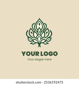 Artistic Symmetrical Floral Leaf Logo Design for Luxury and Eco-Friendly Branding

