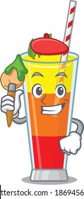 An artistic tequila sunrise cocktail artist mascot design paint using a brush