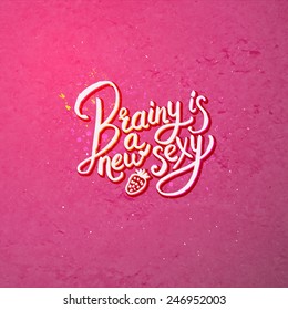 Artistic Text Design for Brainy is a New Sexy Concept on Abstract Dark Pink Background. Vector illustration.