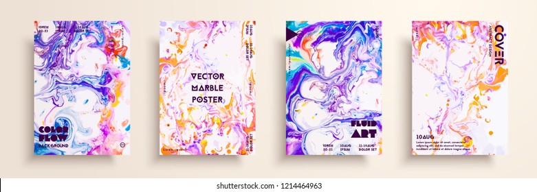 Artistic textures for digital design. Fluid colors backgrounds. Set of vector cards for brand identities, invitation designs, packaging, labels, business cards, and interactive web backgrounds