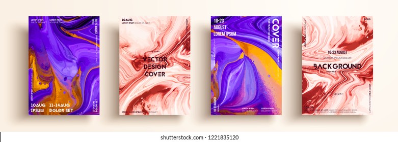 Artistic textures for digital design. Fluid colors backgrounds. Set of vector cards for brand identities, invitation designs, packaging, labels, business cards, and interactive web backgrounds.