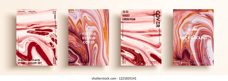 Artistic textures for digital design. Fluid colors backgrounds. Set of vector cards for brand identities, invitation designs, packaging. Mocha mousse color of the year 2025..