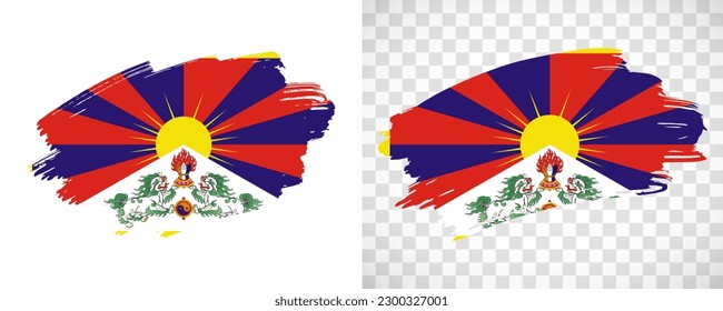 Artistic Tibet flag with isolated brush painted textured with transparent and solid background