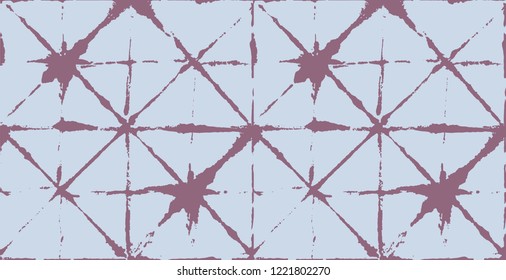 Artistic Tie Dye Geisha Ornament, Japanese Kimono Vector Seamless Pattern. Asian Fashion Fabric Watercolour Batik Print, Wabi Sabi Ikat Geo Texture. Children Shibori Geometric Seamless Summer Pattern