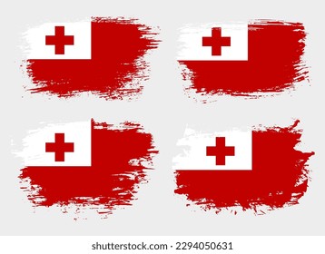 Artistic Tonga country brush flag collection. Set of grunge brush flags on a solid background