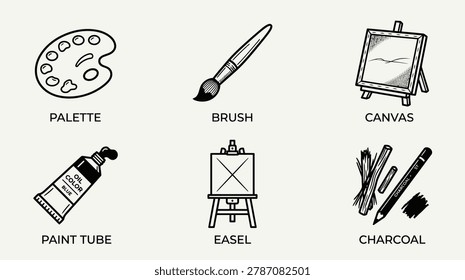 Artistic tools showcase painting and drawing elements for creative pursuits and artistic work