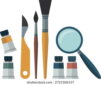 Ilustración vectorial de Herramientas y Suministros Artísticos para Creativos