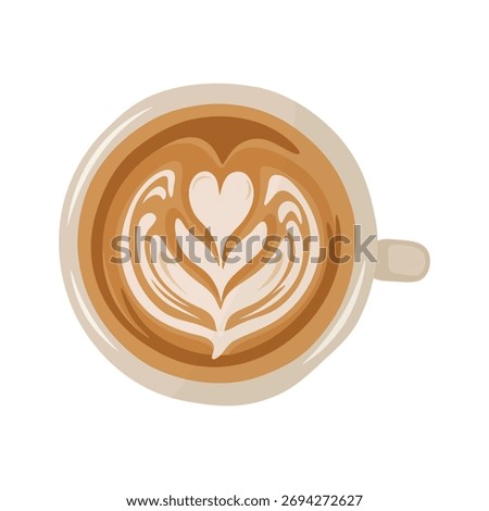 Artistic top-down view of a latte served in a beige ceramic cup, featuring latte art with tulip design Suitable for food branding, editorial use, or promotional materials in the coffee industry