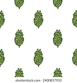 Artistic tree and foliage illustration in a repeating pattern, ideal for fashion and home decor, blending nature and graphic elements for a fresh look.