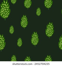 Artistic tree and foliage illustration in a repeating pattern, ideal for fashion and home decor, blending nature and graphic elements for a fresh look.