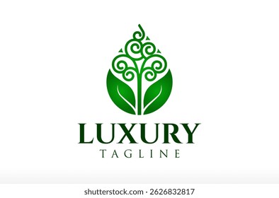 Artistic Tree with Leaf in a Water Drop Logo, water tree logo, tree leaf logo, water droplet logo, luxury tree wellness spa aesthetic health meditation Vector Icon Symbol Silhouette Illustration brand