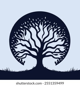 Artistic Tree Silhouette with Circular Background Vector Illustration