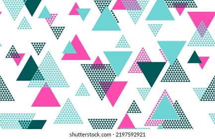 Artistic triangle shapes seamless pattern vector design. Fashion fabric patchwork design. Colorful triangles motion background. Triangular shapes scandinavian repeating pattern.