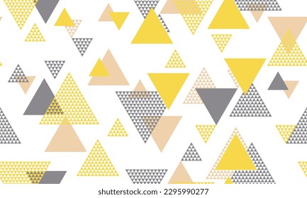 Artistic triangle shapes seamless pattern graohic design. Fashion fabric patchwork design. Colorful triangles motion. Triangular shapes scandinavian repeating pattern.