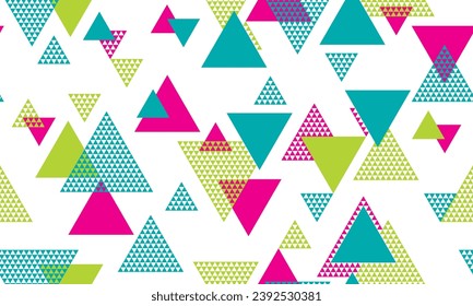 Artistic triangle shapes seamless pattern vector design. Textile print. Colorful triangles motion. Mix triangular shapes seamless pattern.