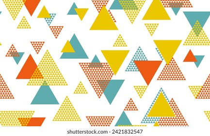 Artistic triangle shapes seamless pattern vector design. Abstract geometric geo print. Colorful triangles motion backdrop. Mix triangular shapes endless pattern.