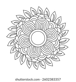 Artistic Tribal Mandala in Black and White Coloring Book Page
