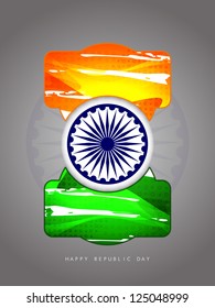 Artistic tricolor Indian flag theme design element in grey background.