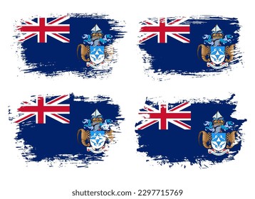 Artistic Tristan da Cunha country brush flag collection. Set of grunge brush flags on a solid background