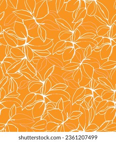 Artistic tropical hand drawing two colors floral seamless digital print pattern design Victorian Baroque Flowers and Leaves Vector  Isolated Background in Hawaiian style with big flowers