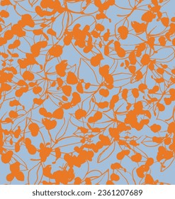 Artistic tropical hand drawing two colors floral seamless digital print pattern design Victorian Baroque Flowers and Leaves Vector  Isolated Background in Hawaiian style with big flowers