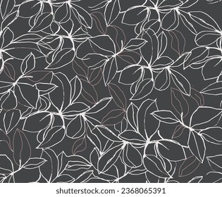 Artistic tropical hand drawing two colors floral seamless digital print pattern design Victorian Baroque Flowers and Leaves Vector  Isolated Background in Hawaiian style with big flowers