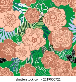 Künstlerisches tropisches Muster. Exotische Blätter und Blumen.