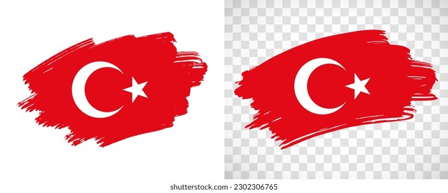 Artistic Turkey flag with isolated brush painted textured with transparent and solid background