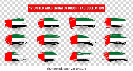 Artistic United Arab Emirates country brush flag collection. Set of grunge brush flags on a solid background