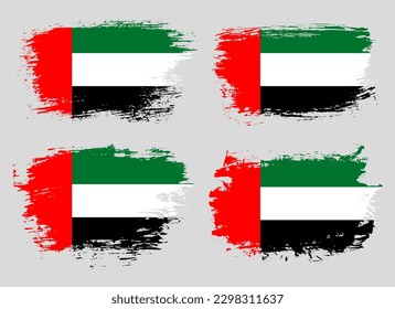 Artistic United Arab Emirates country brush flag collection. Set of grunge brush flags on a solid background