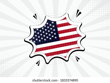 Artistic United States of America country comic flag illustration. Abstract flag speech bubble pop art vector background