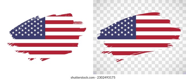 Artistic United States of America flag with isolated brush painted textured with transparent and solid background