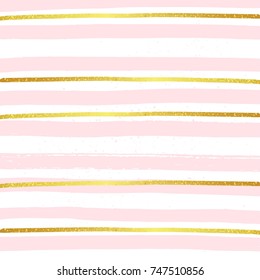 Artistic universal background. Brush, pink and gold strokes background. Minimalistic  pattern. Vector illustration