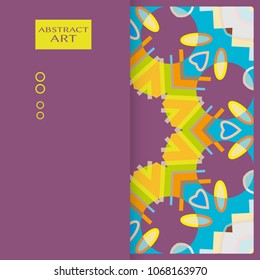 Artistic universal card template. Abstract hand drawn doodle background. Design for poster,card, invitation,cover. Colorful geometric pattern. Tribal ethnic ornament. Vector Modern art, trendy texture