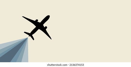 Artistic vector abstraction: silhouette of an airplane in the sky with geometric shapes (triangles) on a colored background