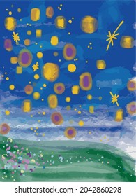 arte artístico vectorial de linternas y estrellas de la noche. ilustración estética para festival linterna, impresión, tarjetas, postales, tarjetas de invitación o fondos y texturas.