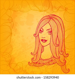 Artistic vector background. Hand drawn girl.
