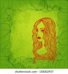 Artistic vector background. Hand drawn girl.