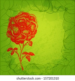 Artistic vector background. Ink pen hand drawn flower