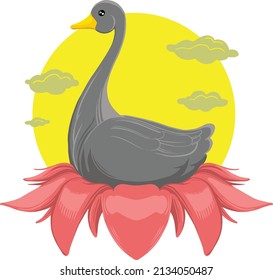 an artistic vector of a black swan on a flower