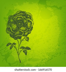 Artistic vector card with ink style flower