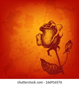 Artistic vector card with ink style rose