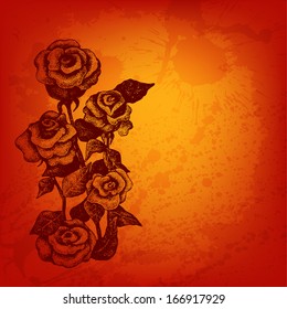 Artistic vector card with ink style roses