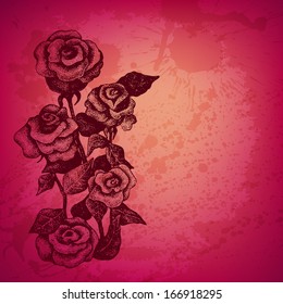 Artistic vector card with ink style roses