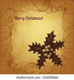Artistic vector Christmas card with hand drawn winterberry