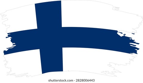Artistic vector design featuring the iconic blue cross flag of Finland in a dynamic hand-drawn brush stroke style. Textured paint smear illustration representing Finnish culture, Suomi heritage, and Nordic identity. Perfect for educational materials, international sports, blogs, and holiday cards
