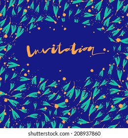 Artistic vector design of invitation with tiny flowers and calligraphy